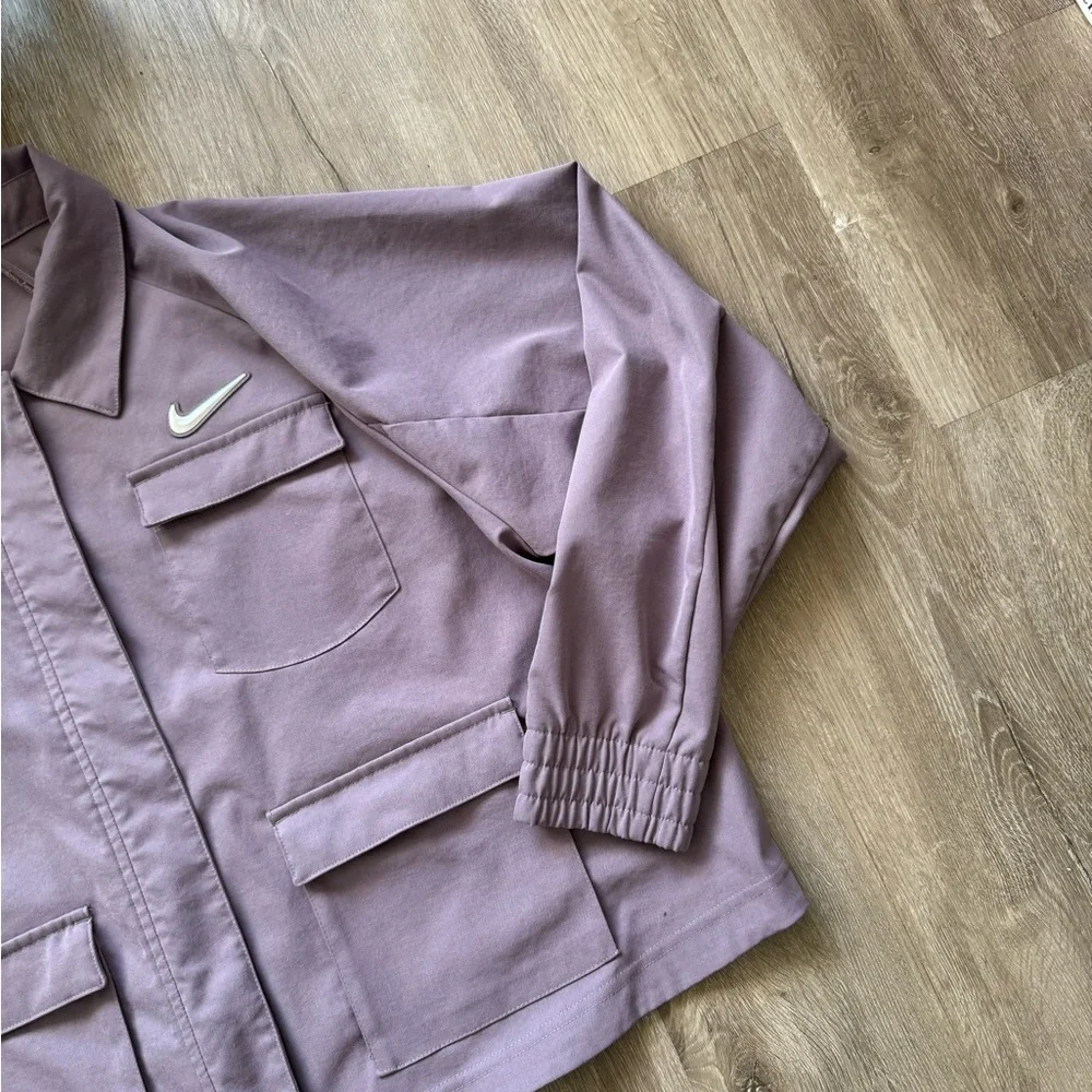 Nike Swoosh Woven Jacket Shacket in Purple Smoke